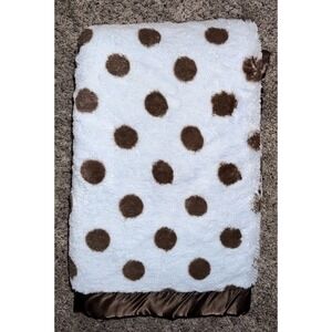 Carter's Just One Year‎ Blue Brown Polka Dot Plush Baby Blanket Satin Trim